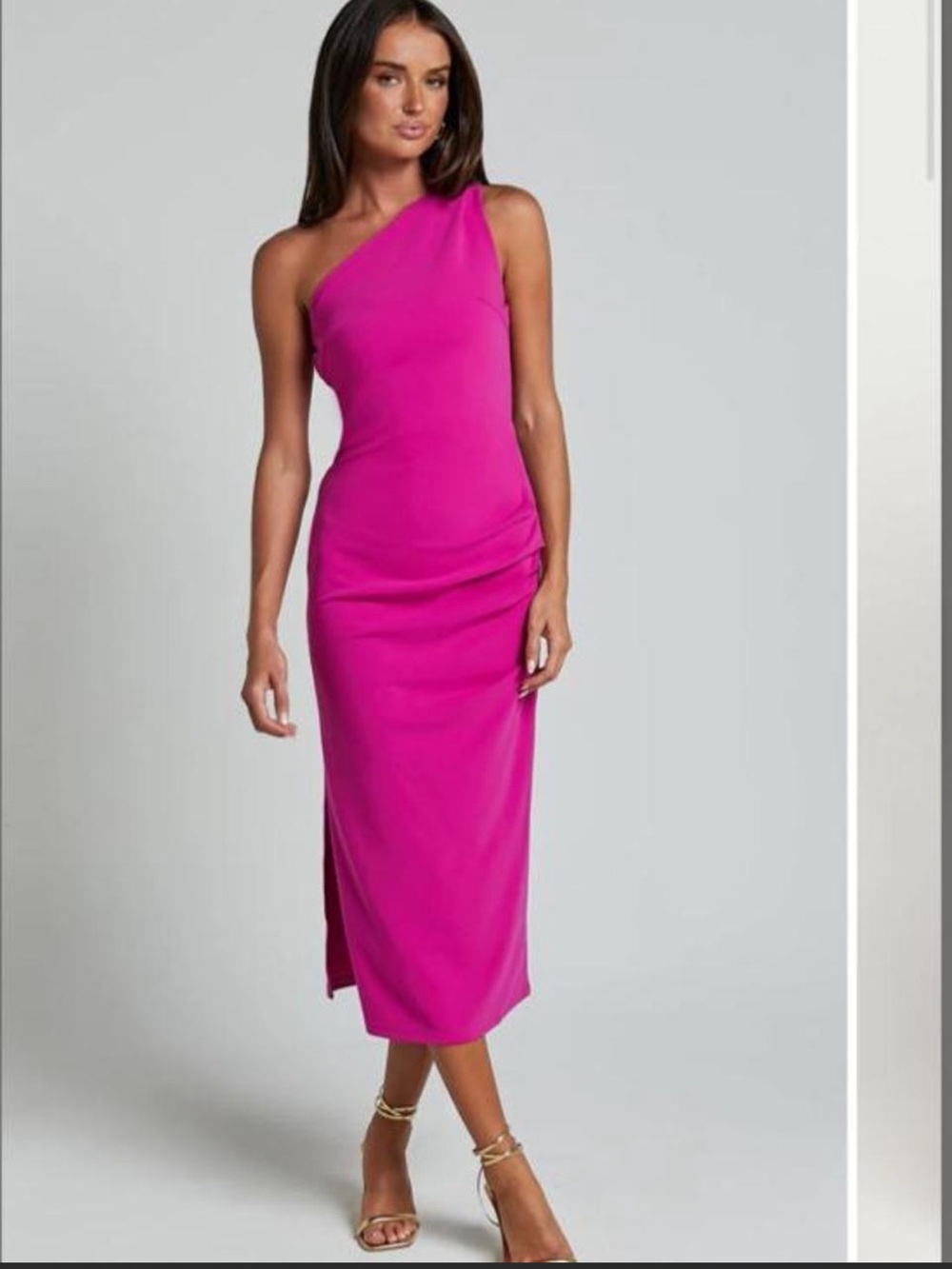 Showpo One-Shoulder Hot Pink Midi Dress